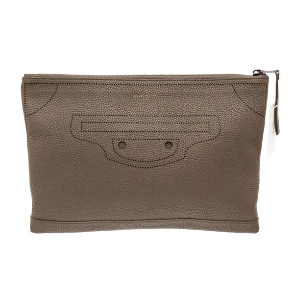 Balenciaga Beige Leather Blackout Zip Pouch