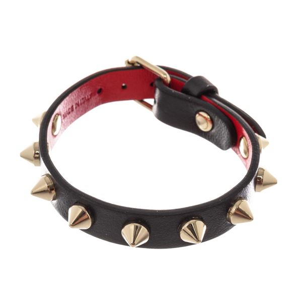 Christian Louboutin Black Loubilink Studs Leather Bracelet
