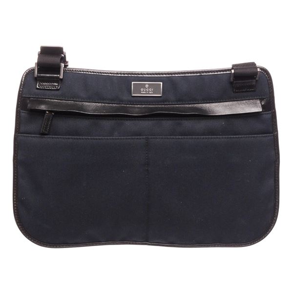 Gucci Blue Black Fabric Leather Flat Crossbody Shoulder Bag