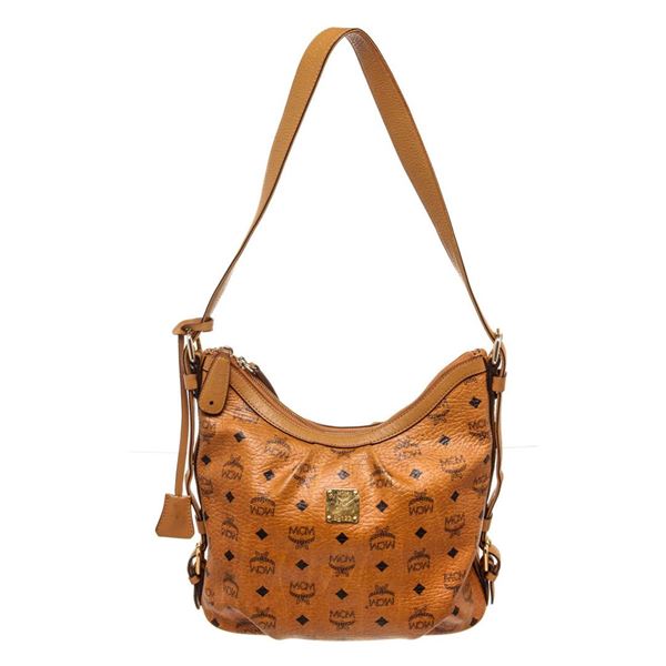 MCM Brown Canvas Leather Hobo Bag