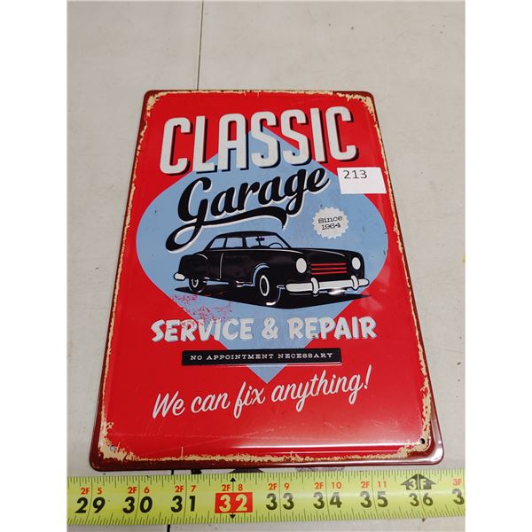 8 x 11 3/4" Tin Sign "Classic Garage"