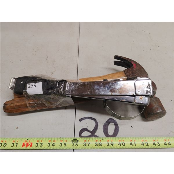 Antique Oil Filter Wrench / Stapler / 2 Hammers