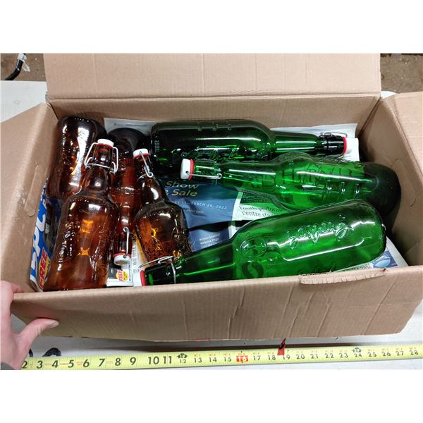 Box of Green and Brown Grolsch Glass Beer Bottles
