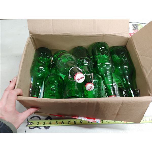 Box of Green Glass Grolsch Re-Capable Beer Bottles