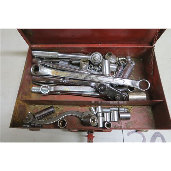 Metal Toolbox (10x13x3in.) Full of Wrenches, Ratchets, Sockets