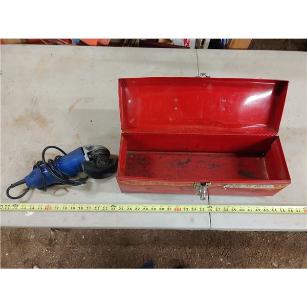 Red Tool Box and Angle Grinder