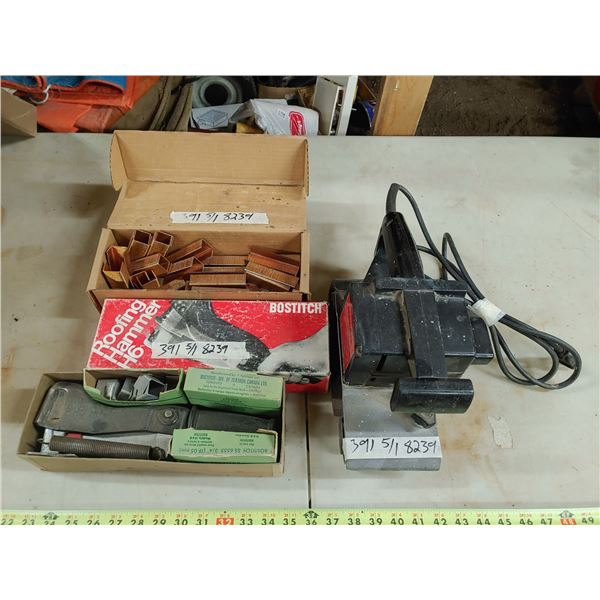 Belt Sander and Roofing Hammer w/ Staples