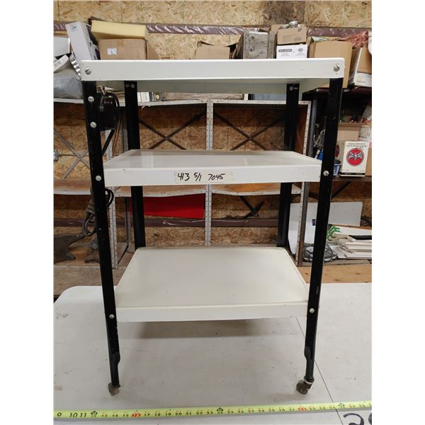 3 Tiered White Metal Shelf on Castors + Power