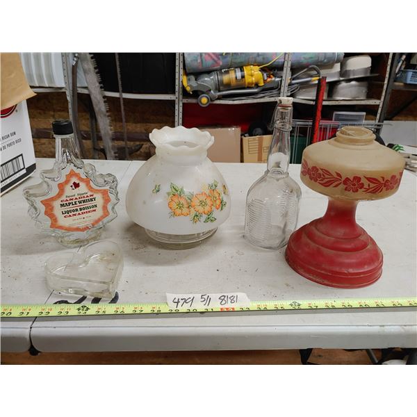 Box of Assorted Glassware, Lamps, Dish, Etc.
