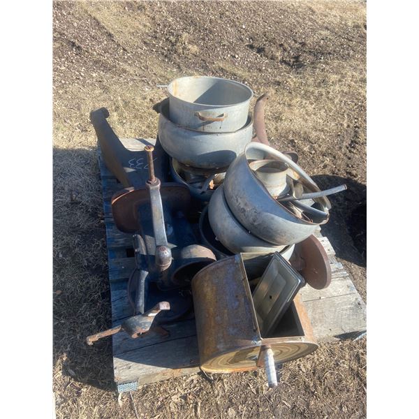 Pallet of Cream Seperators and Bowls, Strainers, Butter Churn