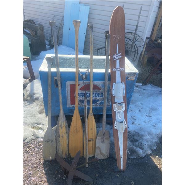 Lot of 5 Oars, Ski, Anchor, Gaff