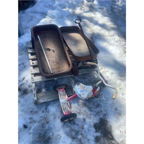 2 Metal Wagons and 1 Tricycle