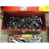 Image 2 : RED TOOLBOX WITH SOCKETS & BOX OF MISC. WRENCHES, SCREWDRIVERS, ETC.