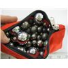 Image 2 : GREEN VASE WITH MARBLES & A RED BAG WITH STEELIES