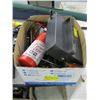Image 1 : BOX OF MISC. TOOLS, TAPE, IN CAR HEATER, ETC.