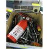 Image 2 : BOX OF MISC. TOOLS, TAPE, IN CAR HEATER, ETC.
