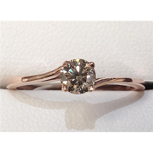 10K Rose Gold Diamond(0.32Ct,I1,Brown) With A Bypass Shank, Solitaire Ring (~Size 6.5) (~weight 1.08
