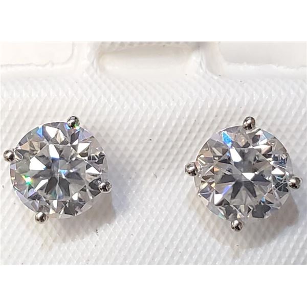 14K White Gold Moissanites(1.5ct) Stud Earrings (~weight 1.02g), Made in Canada, Appraised Retail $1