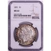 Image 1 : 1891 $1 Morgan Silver Dollar Coin NGC MS62 Nice Toning