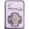 Image 1 : 1884-CC $1 Morgan Silver Dollar Coin NGC MS63