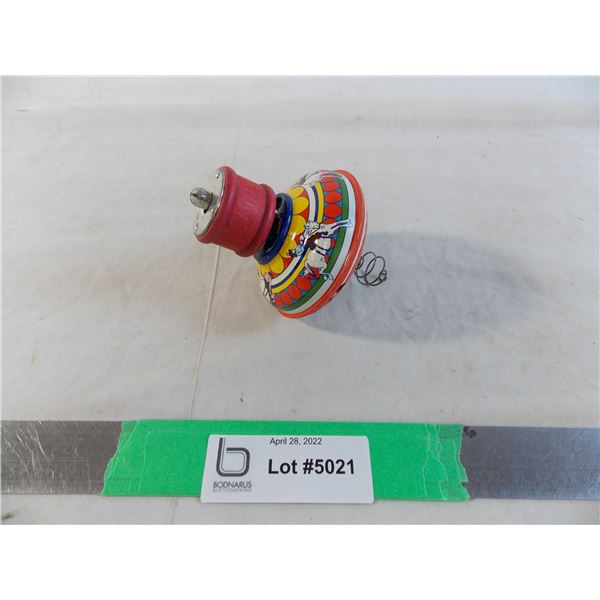 Wind up spring toy - working - wood + tin - made in USA