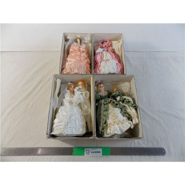 (4) Dancing wedding dolls (musical wind up) - with boxes, receipts