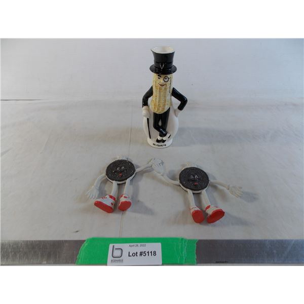 Mr Peanut oil jar (ceramic) + 2 oreo cookie toys (rubber)