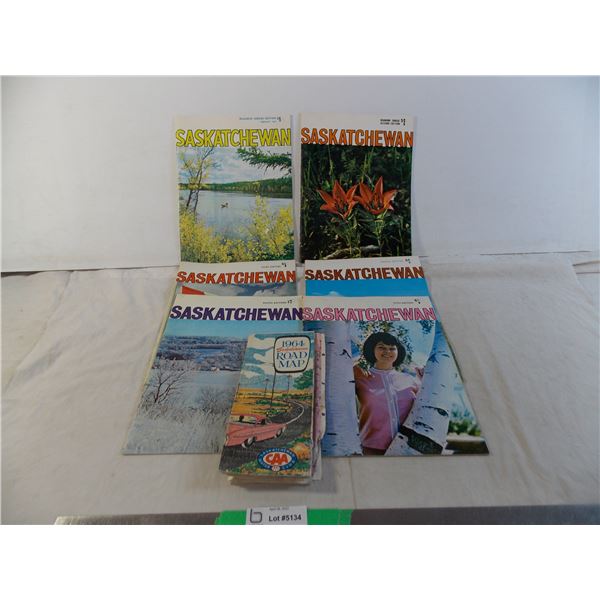 (6) Diamond Jubilee Saskatchewan magazines + 1964 Sask Canada Map