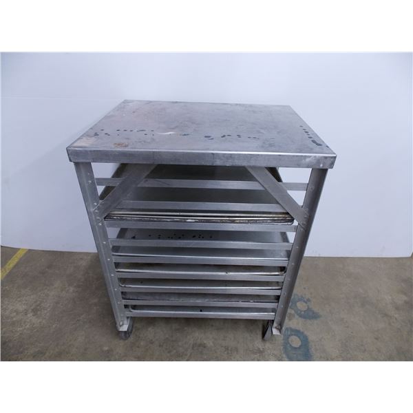 *9-tier aluminum serving tray rack - on castors