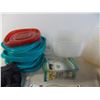 Image 2 : bag of marbles, plastic containers, misc kitchen/household items