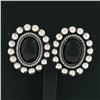 Image 2 : Large Vintage .925 Silver Oval Black Onyx Twisted Wire Bead Work Button Earrings