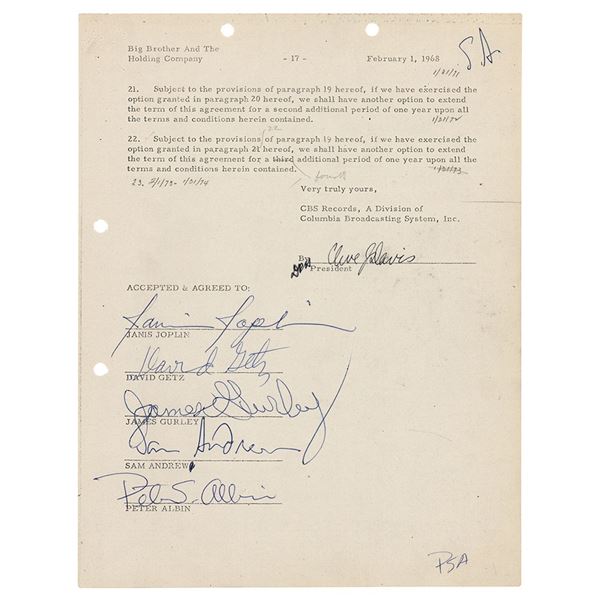 Janis Joplin Document Signed