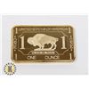 Image 2 : 100 MILS .999 FINE GOLD CLAD 1 OZ BUFFALO BAR,