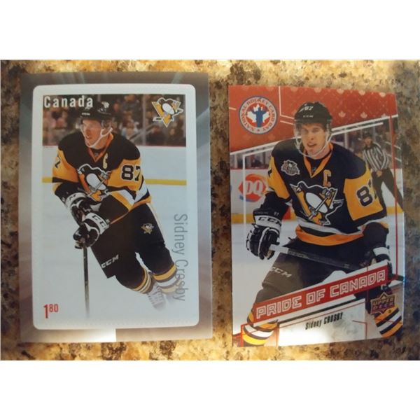 SIDNEY CROSBY STAMP & CARD COMBO 2017 UD HOCKEY CARD DAY & 2016 OVERSIZE STAMP