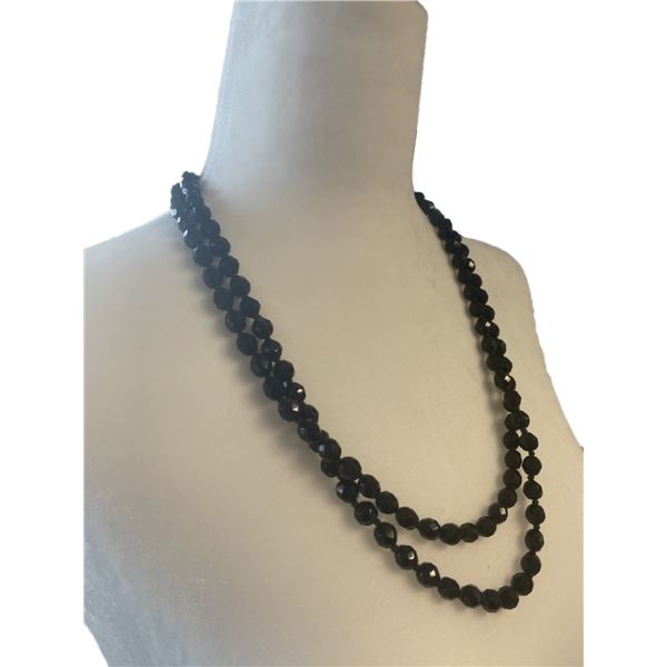 Black Beaded Opera Length Two Strand Necklace