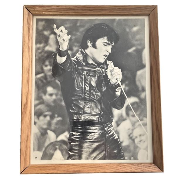 Framed 8" x 10" Black & White Print of Elvis Singing