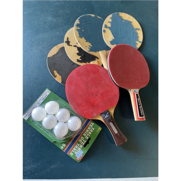 Ping Pong Table With Paddles and Balls , Missing some hardware for the center connection. (hinges)