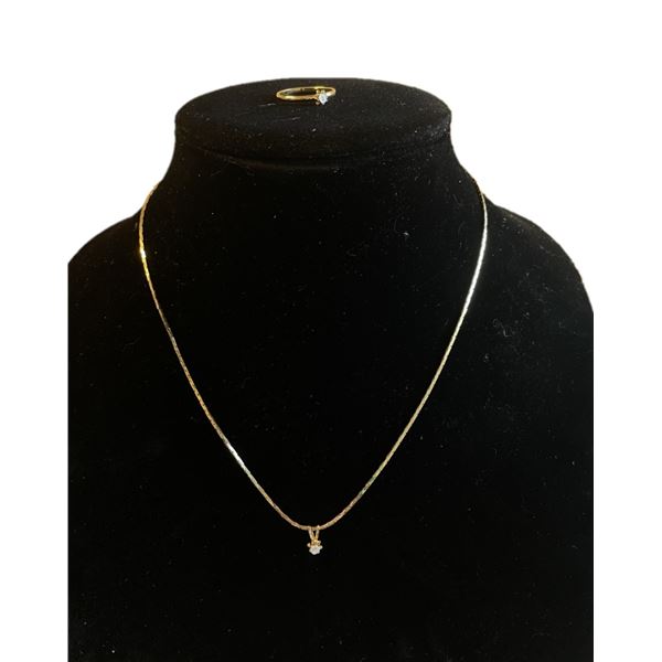 Gold Tone Chain with Pendant and Matching Ring