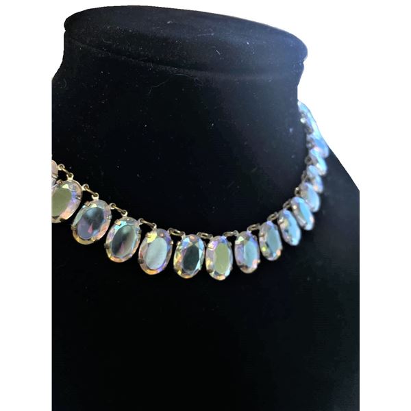 Vintage Choker Style Necklace with Irridescent Aurora borealis rainbow glass
