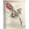 Image 1 : Giovanni Design (Inspired) Long Stem Red Rose Flower Pin Brooch in Gold Finish,  Vintage 1970s