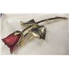 Image 2 : Giovanni Design (Inspired) Long Stem Red Rose Flower Pin Brooch in Gold Finish,  Vintage 1970s
