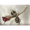 Image 3 : Giovanni Design (Inspired) Long Stem Red Rose Flower Pin Brooch in Gold Finish,  Vintage 1970s
