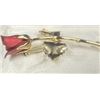 Image 4 : Giovanni Design (Inspired) Long Stem Red Rose Flower Pin Brooch in Gold Finish,  Vintage 1970s
