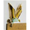 Image 1 : 5)  GOLD TONE WITH ENAMEL BIRD BROOCH.