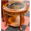 Image 1 : WOOD/GLASS ROUND END TABLE