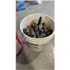 Image 2 : 3 PAILS OF IRON PIPE FITTINGS, BOLTS, HARDWARE AND WELDING CABLE CONNECTOR COVERS