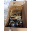 Image 2 : 2 BOXES AND BIN OF TOOLS, SHOP SUPPLIES, SHOP FLUIDS, OIL, ANTI SEIZE COMPOUND, BOTTLE JACK