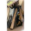 Image 7 : BOX AND BIN OF SAWBLADES, HAMMERS, FILES, CLAMPS, SHOP SUPPLIES