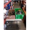 Image 1 : TOTE AND BOX OF TOOLS, HARDWARE FASTENERS AND ELECTRICAL