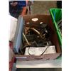 Image 2 : TOTE AND BOX OF TOOLS, HARDWARE FASTENERS AND ELECTRICAL